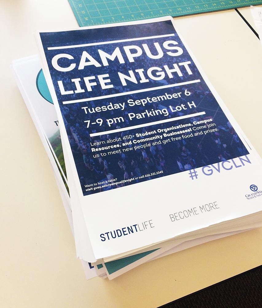 Stack of Campus Life Night posters